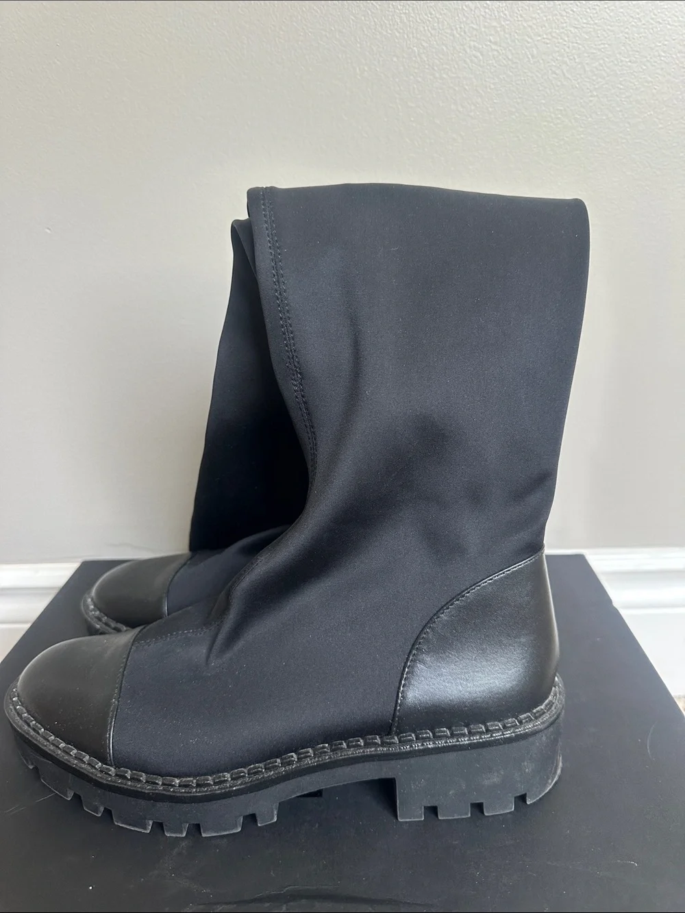 Zara Black Over-the-Knee Stretch Sock Boots